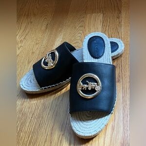 Coach Black and Tan Espadrille Sandals